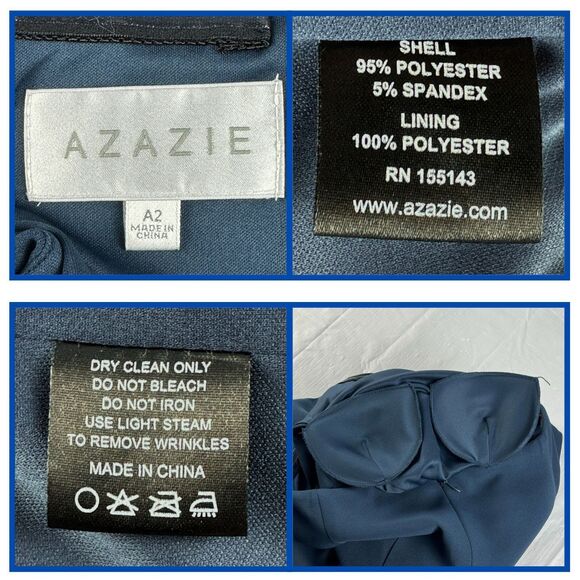 Azazie Nicolina Dress Mermaid Square Neckline Stretch Crepe Dark Navy Size A2 - Picture 6 of 8